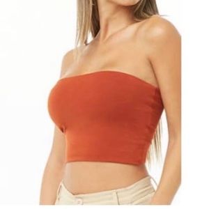 Forever 21 Orange Ribbed Knit Tube Top Size Small New without Tags
